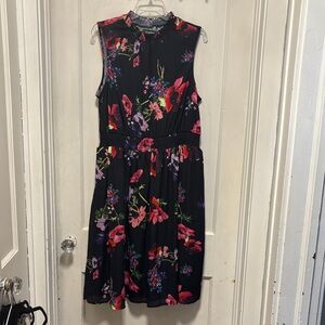 ModCloth Pink and Purple Floral Sleeveless Black Dress With Pockets 1X